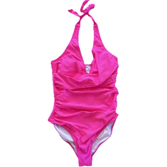 🩷 5 for $25 sale *NWT* Womens large, neon pink, halter tie, one-piece swimsuit - Picture 1 of 3